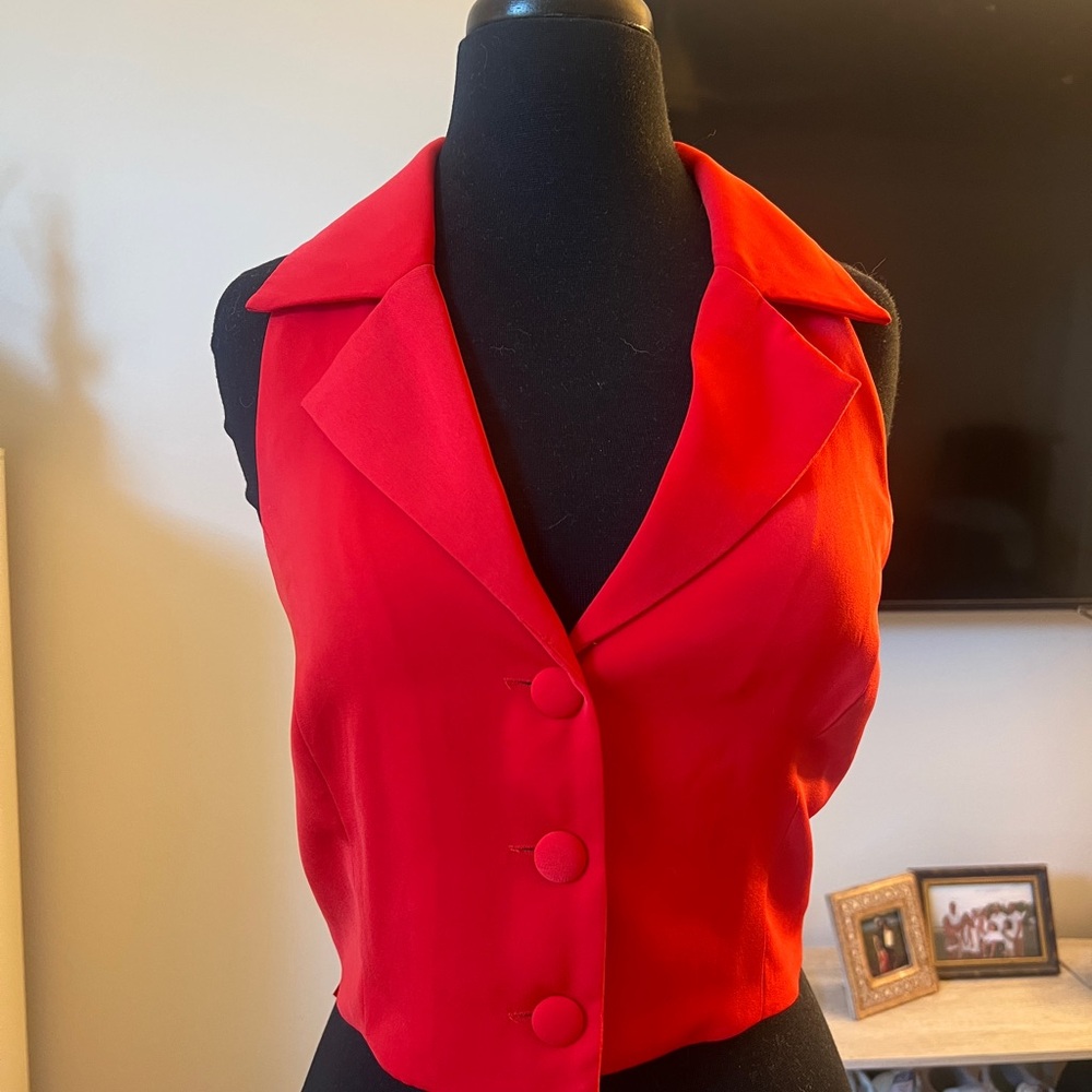Vici Vibrant Red Sleeveless Button-Down Top